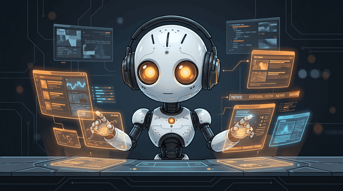 Fargus coordinating traffic streams inside a cybernetic newsroom